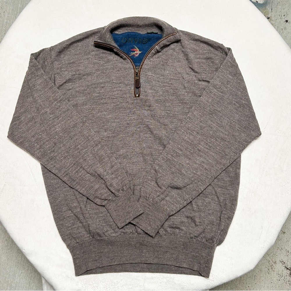 ORVIS Merino Wool Quarter Zip Sweater - Men’s Large - Tan